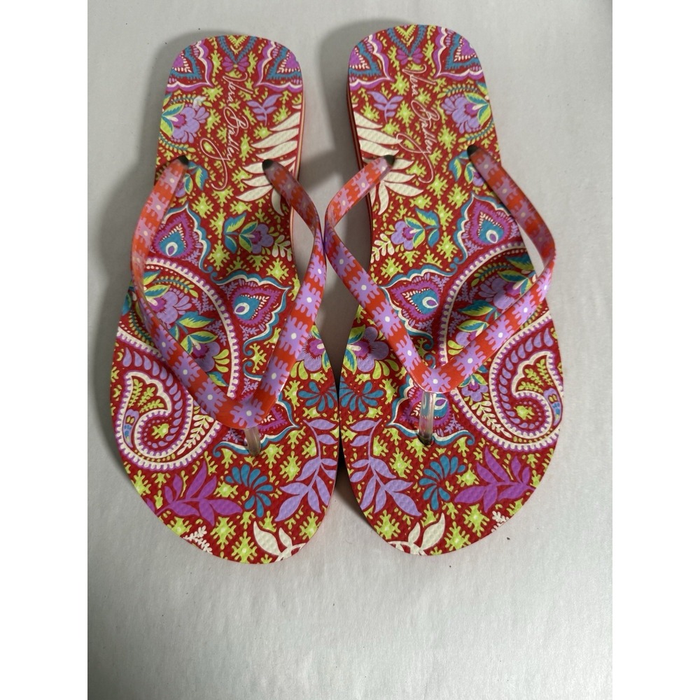Vera Bradley Floral Multicolor Orange Pink Padded Womans Flip Flops 9/10 Sandals - Picture 6 of 7